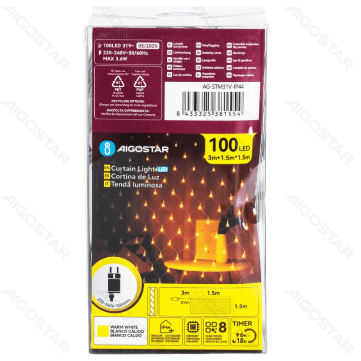 Low voltage net light flat string lights, warm white, 1.5m*1.5m ,IP44, Indoor&Outdoor