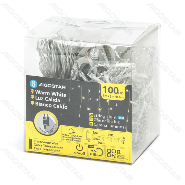 Žemos įtampos snaigės (banguotos) plokščios girliandos, šiltai balta, 5m*0.6m 25 juostų ,IP44, Vidaus ir lauko