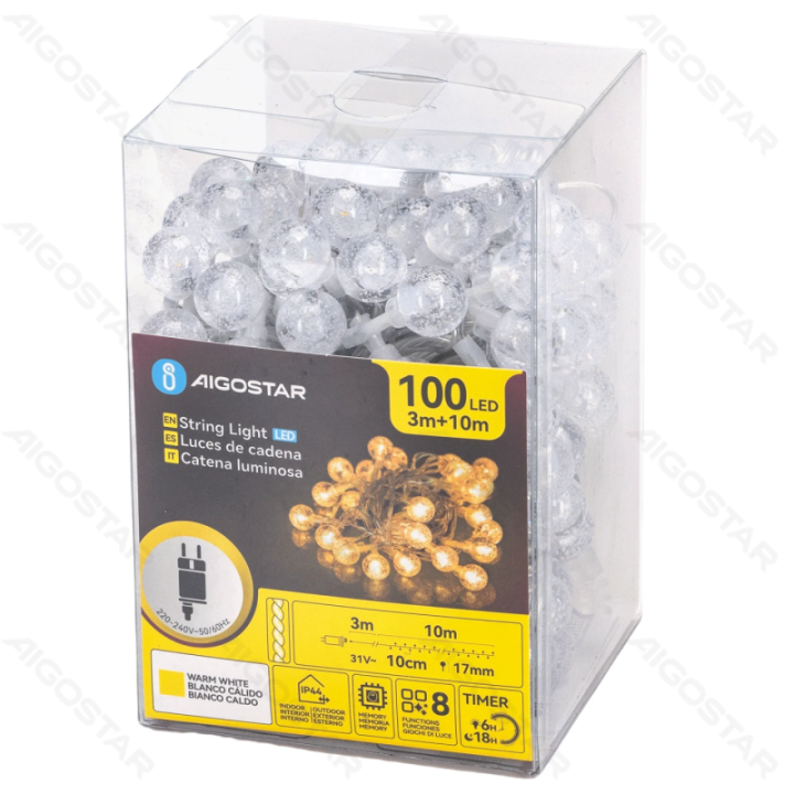 Low voltage bubble string lights, warm white, 10m ,IP44, Indoor&Outdoor