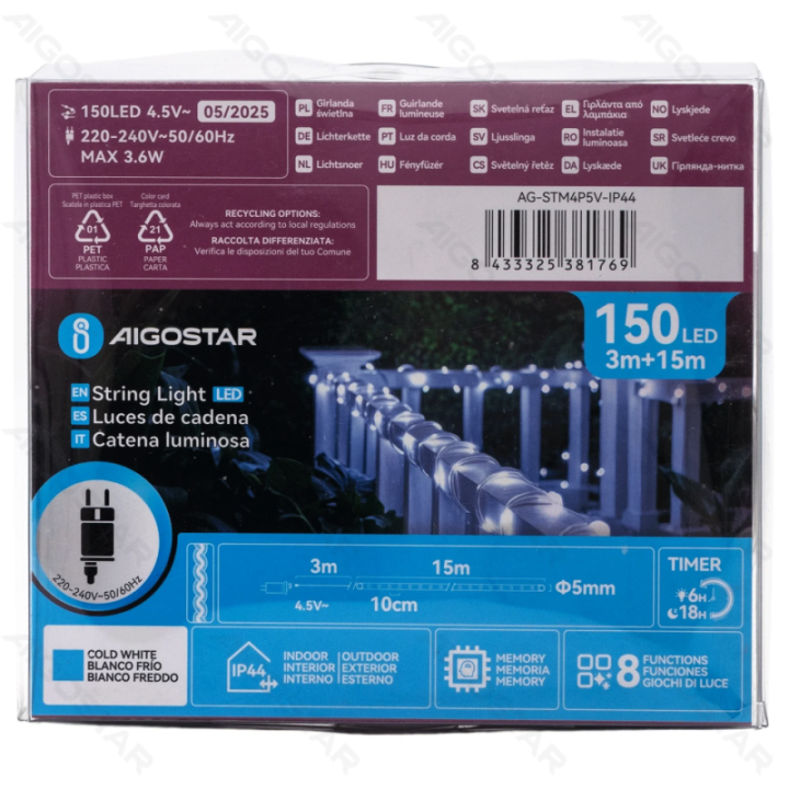 Low voltage -Φ5mm tube string lights, cold white, 15m ,IP44, Indoor&Outdoor