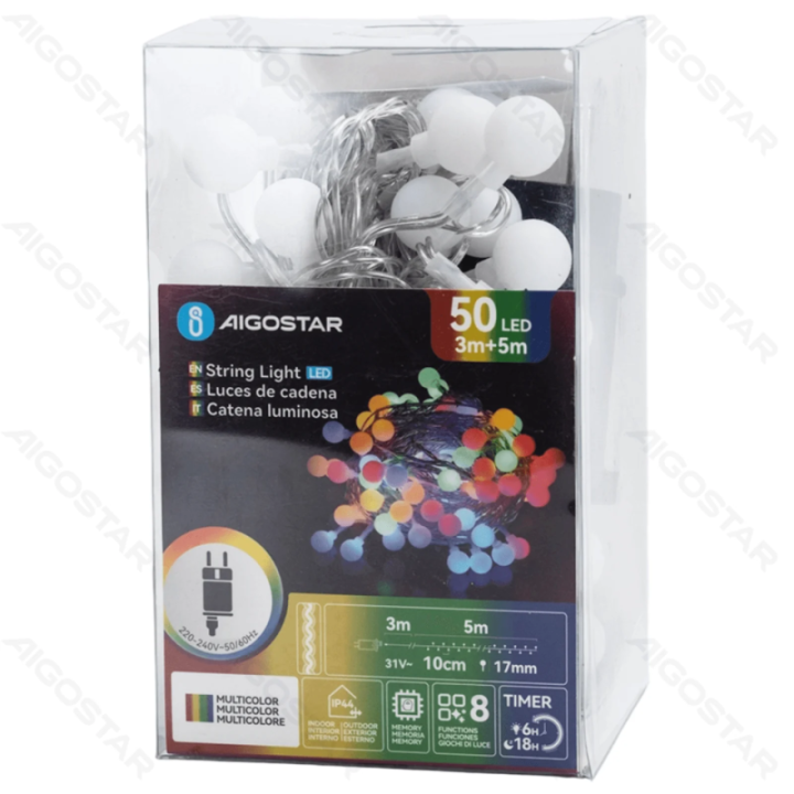 Žemos įtampos pieninės lemputės girlianda, RGBY, 5m,IP44, Vidaus&Lauko