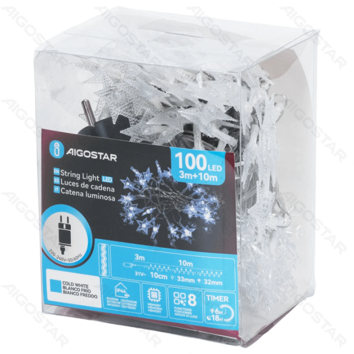 Low voltage star snowflake string lights, cold white, 10m ,IP44, Indoor&Outdoor