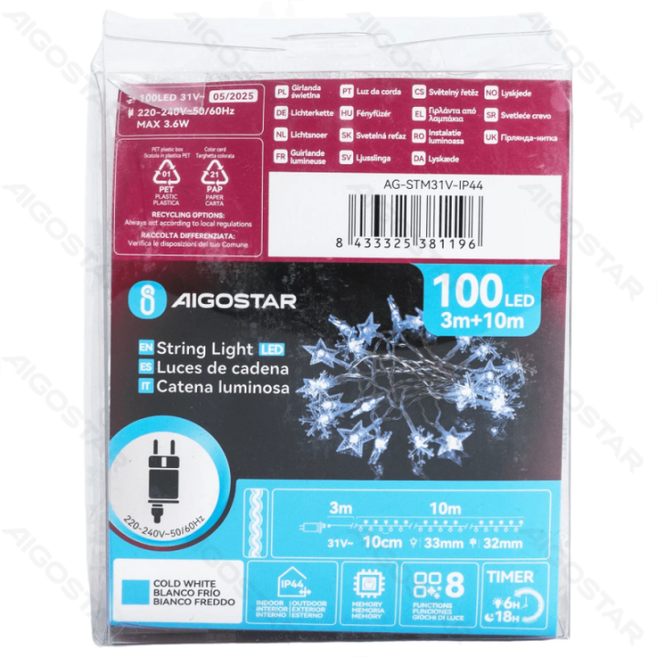 Low voltage star snowflake string lights, cold white, 10m ,IP44, Indoor&Outdoor