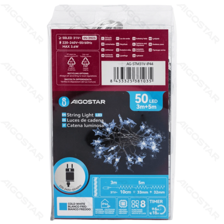 Low voltage star snowflake string lights, cold white, 5m ,IP44, Indoor&Outdoor