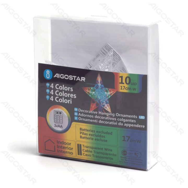 3xAA baterijų girlianda, 0.17m medžio viršūnės žvaigždė, RGBY,IP20, Vidaus