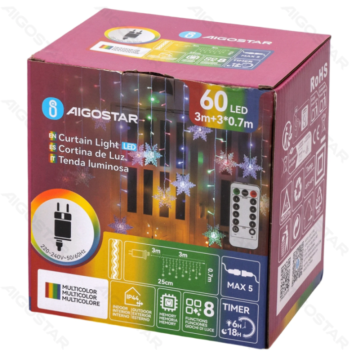 Low voltage connectable Icicle Wave Snowflake,RGBY, 3m*0.7m, 12strips, IP44, Indoor&Outdoor 12 strips