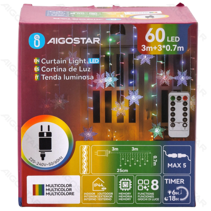 Low voltage connectable Icicle Wave Snowflake,RGBY, 3m*0.7m, 12strips, IP44, Indoor&Outdoor 12 strips