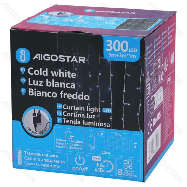 Low voltage connectable Icicle flush flat string lights, cool white, 3m+3m*1m, 30strips ,IP44, Indoor&Outdoor