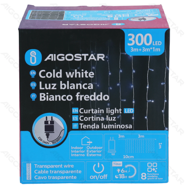 Low voltage connectable Icicle flush flat string lights, cool white, 3m+3m*1m, 30strips ,IP44, Indoor&Outdoor