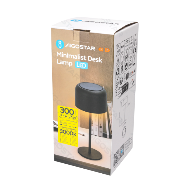 Solar Powered Desk Lamp 3.4W 3000K Touch Dimming