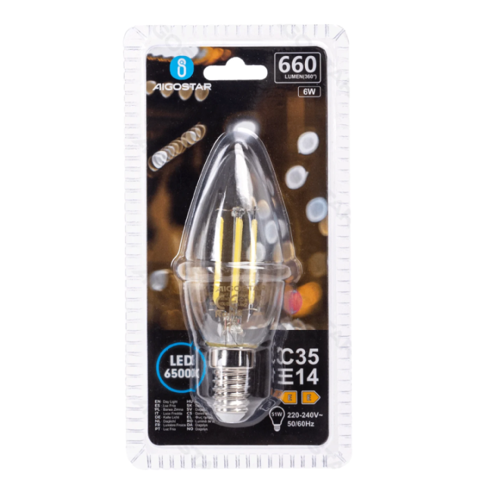 LED Siūlinė lemputė (skaidri) C35 E14 6W
