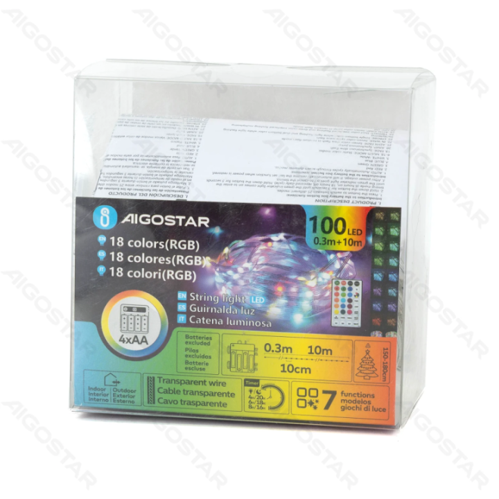 4AA battery string lights (PVC & copper), RGB, 10m