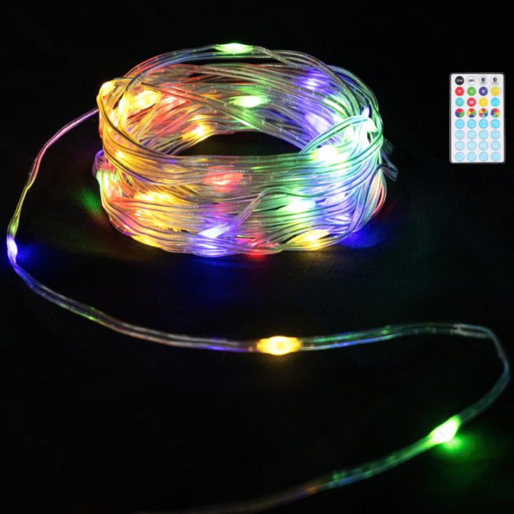 4AA battery string lights (PVC & copper), RGB, 10m