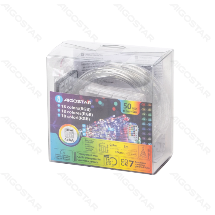 4AA baterijų - Φ5mm vamzdinė girlianda, RGB, 5m