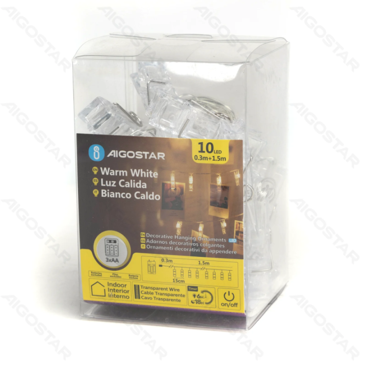 3AA baterijų girlianda - kabančios spaustukės, šilta balta, 1.5m ,IP20 Patalpose