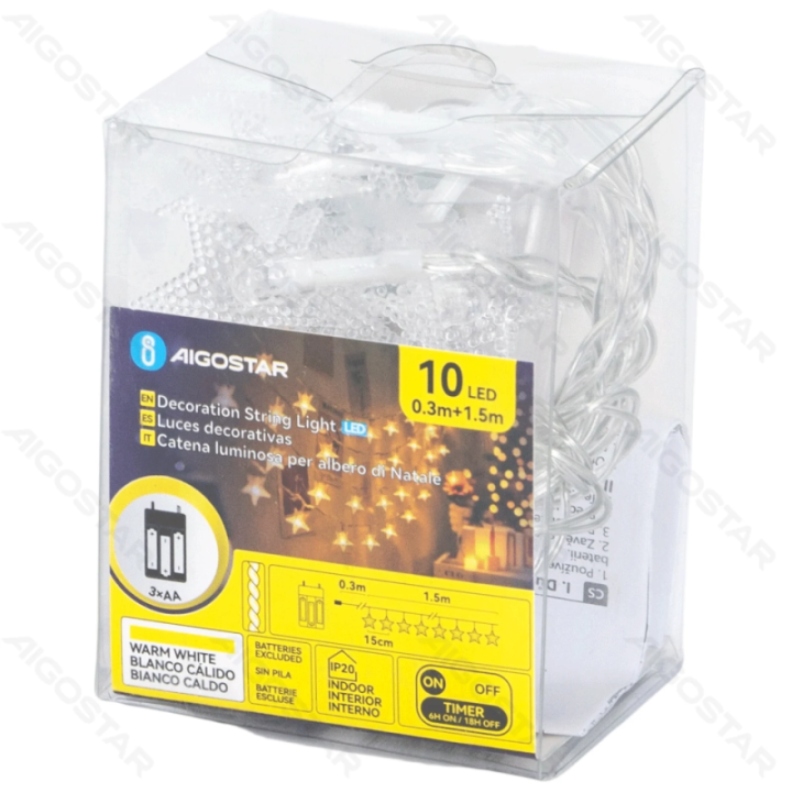3AA battery string lights - pendant star, warm white, 1.5m ,IP20 Indoor