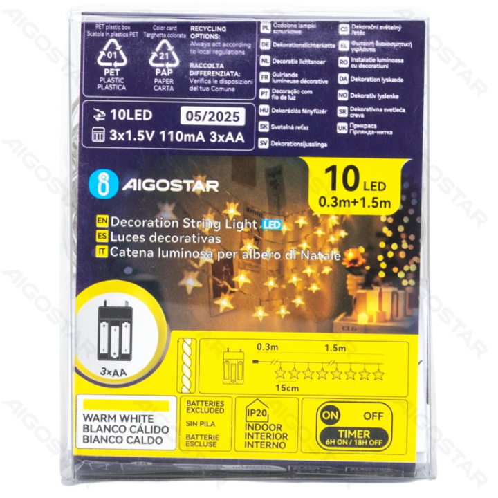 3AA battery string lights - pendant star, warm white, 1.5m ,IP20 Indoor