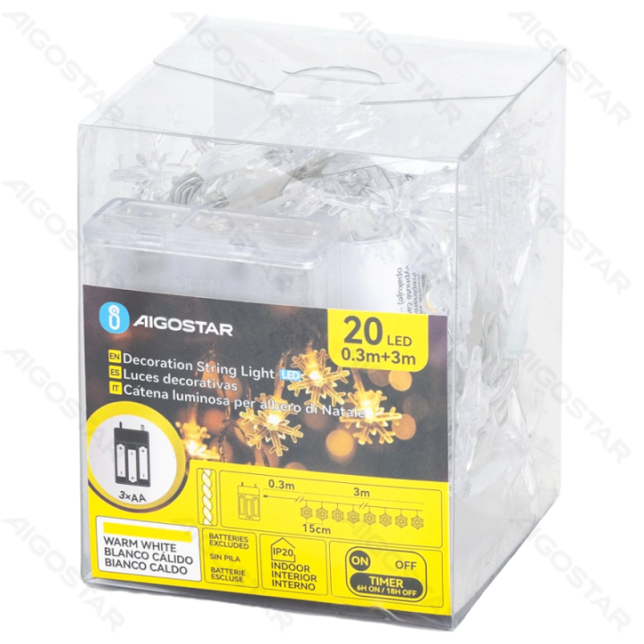3AA battery string lights - pendant snowflake, warm white, 3m ,IP20 Indoor