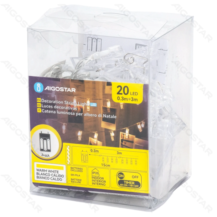 3AA battery string lights - pendant clip, warm white, 3m ,IP20 Indoor