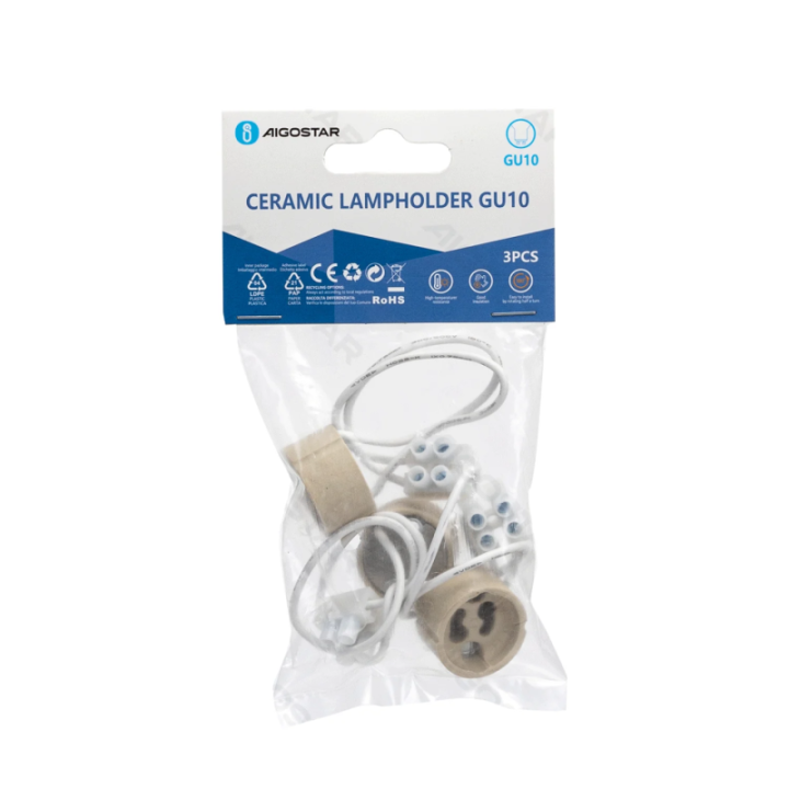 Keramikinis lemputės laikiklis GU10 3pcs
