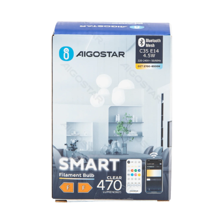 Bluetooth Mesh išmanioji pluošto lemputė C35 4.5W CCT 2pcs, su nuotoliniu valdymu