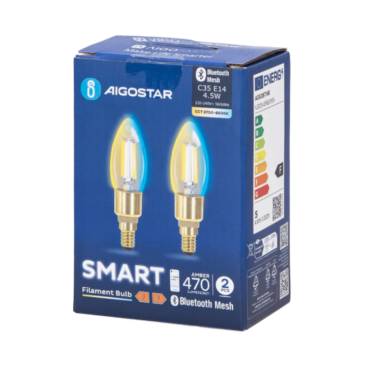 Bluetooth Mesh Smart Filament Bulb C35 4.5W CCT 2pcs ,with remote control