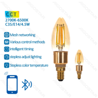 Bluetooth Mesh Smart Filament Bulb C35 4.5W CCT 2pcs ,with remote control