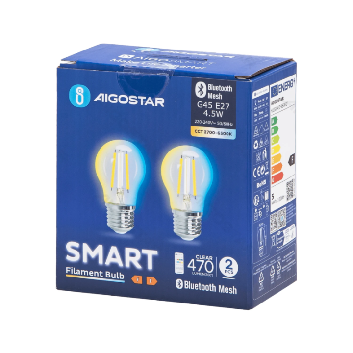 Bluetooth Mesh Smart Filament Bulb G45 4.5W CCT 2pcs ,with remote control