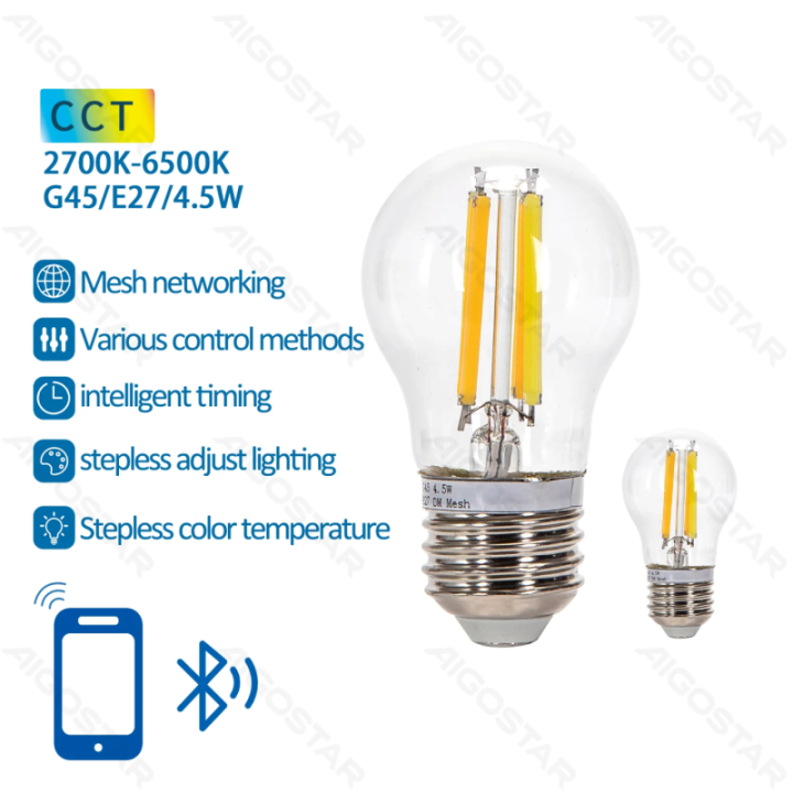 Bluetooth Mesh išmanioji pluošto lemputė G45 4.5W CCT 2pcs, su nuotoliniu valdymu