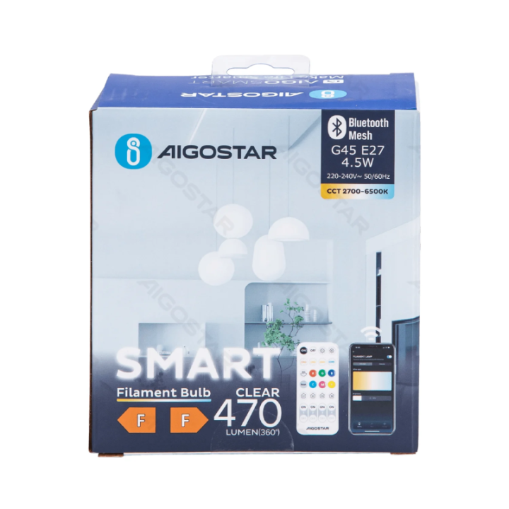 Bluetooth Mesh išmanioji pluošto lemputė G45 4.5W CCT 2pcs, su nuotoliniu valdymu