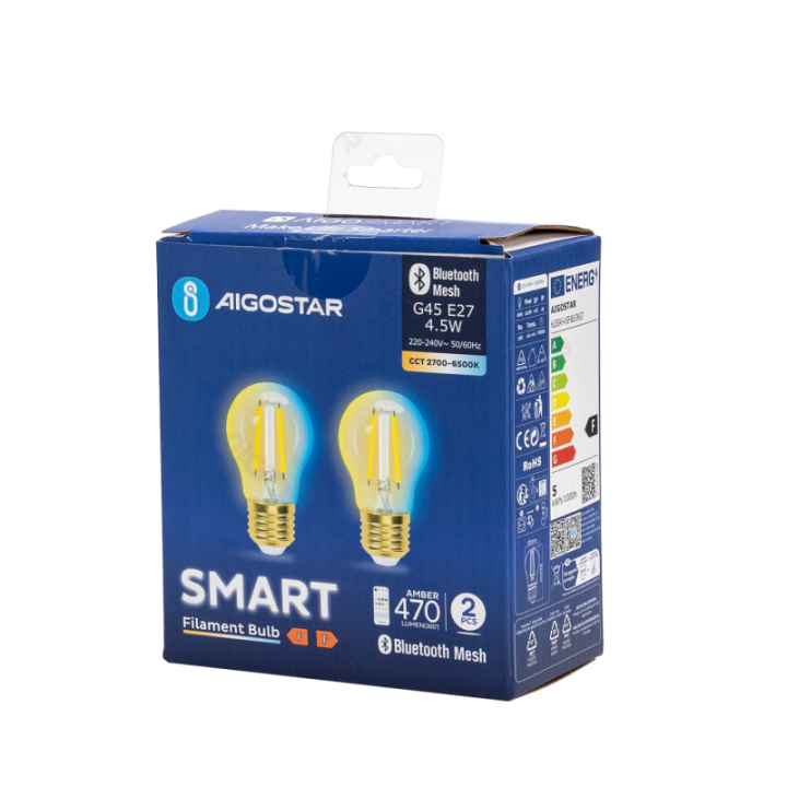 Bluetooth Mesh Smart Filament Bulb G45 4.5W CCT 2pcs ,with remote control