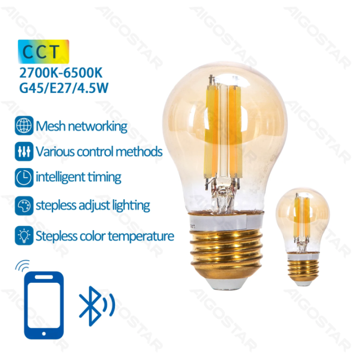 Bluetooth Mesh išmanioji pluošto lemputė G45 4.5W CCT 2pcs, su nuotoliniu valdymu