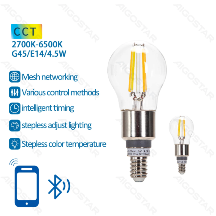 Bluetooth Mesh Smart Filament Bulb G45 4.5W CCT 2pcs ,with remote control