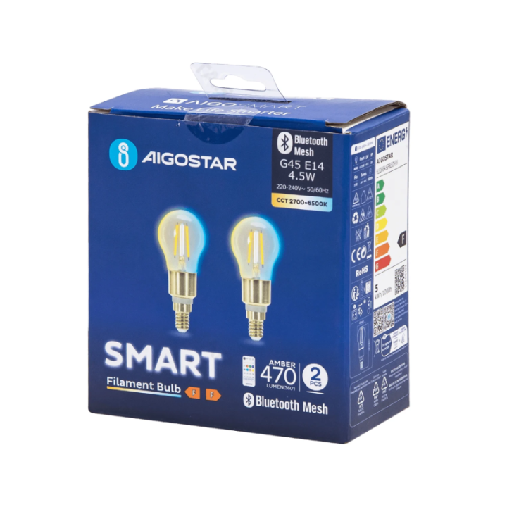 Bluetooth Mesh Smart Filament Bulb G45 4.5W CCT 2pcs ,with remote control