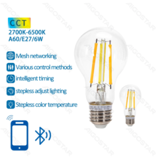 Bluetooth Mesh išmanioji pluošto lemputė A60 E27 6W CCT 2pcs, su nuotoliniu valdymu