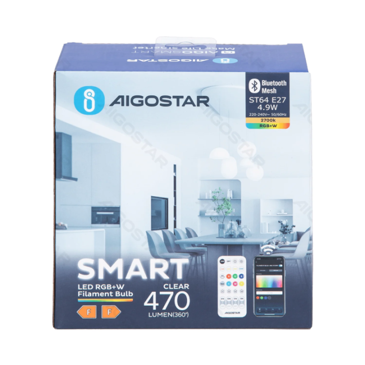 Bluetooth Mesh išmanioji filamento lemputė ST64 4.9W RGBW 2 vnt., su nuotoliniu valdymu
