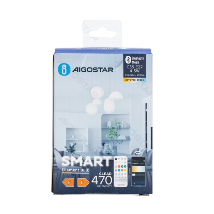 Bluetooth Mesh išmanioji filamento lemputė C35 4.5W CCT 2 vnt., su nuotoliniu valdymu