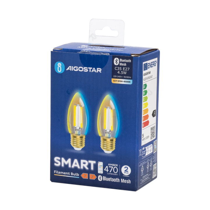 Bluetooth Mesh Smart Filament Bulb C35 4.5W 2pcs ,with remote control