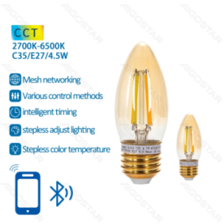 Bluetooth Mesh Smart Filament Bulb C35 4.5W 2pcs ,with remote control