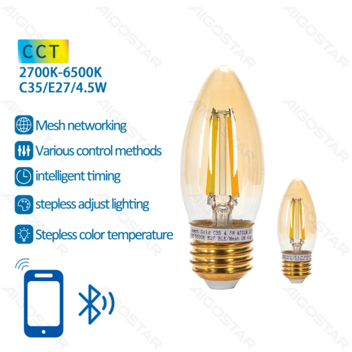 Bluetooth Mesh Smart Filament Bulb C35 4.5W 2pcs ,with remote control