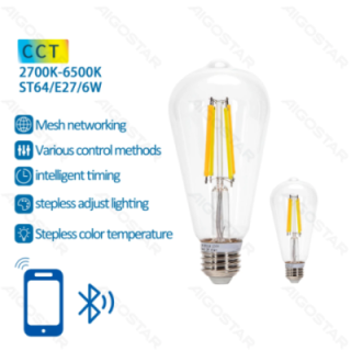 Bluetooth Mesh Smart Filament Bulb ST64 6W CCT 2pcs ,with remote control