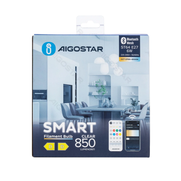 Bluetooth Mesh išmanioji filamento lemputė ST64 6W CCT 2 vnt., su nuotoliniu valdymu