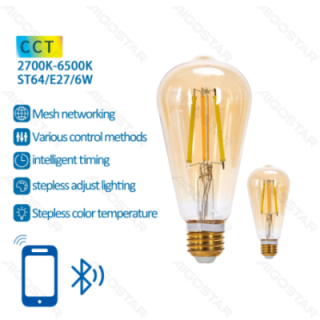 Bluetooth Mesh Smart Filament Bulb ST64 6W CCT 2pcs ,with remote control