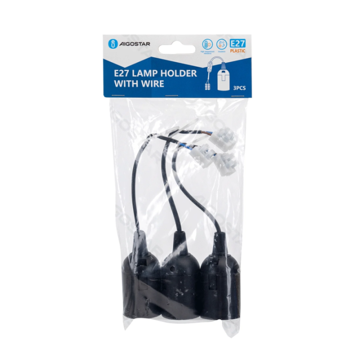 E27 plastic lamp holder with terminal blocks, black,3pcs