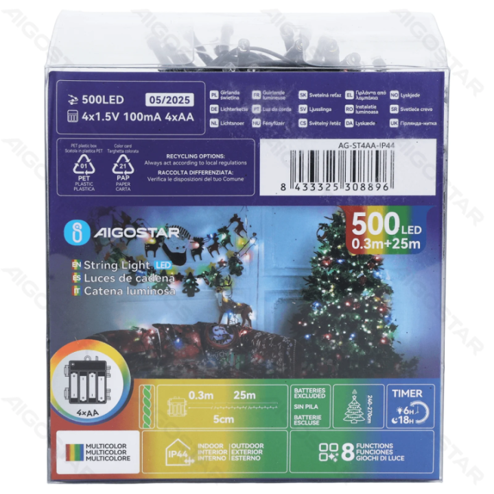 4AA battery flat string lights, RGBY , 25m ,IP44, Indoor&Outdoor