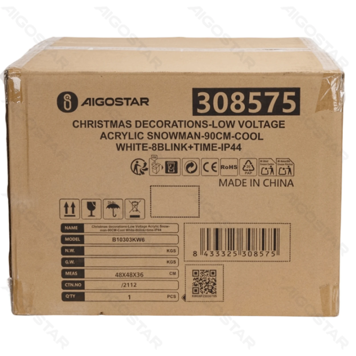 Žemo įtampos akrilinis sniego senis, šalta balta, 0.9m, IP44, Vidaus ir lauko