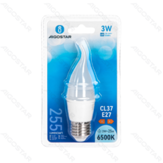 LED CL37 apvalioji lemputė-E27-3W-6500K-255lm