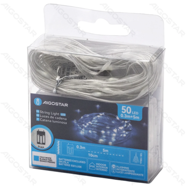 3AA battery string lights (PVC & copper), cold white, 5m ,IP20 Indoor