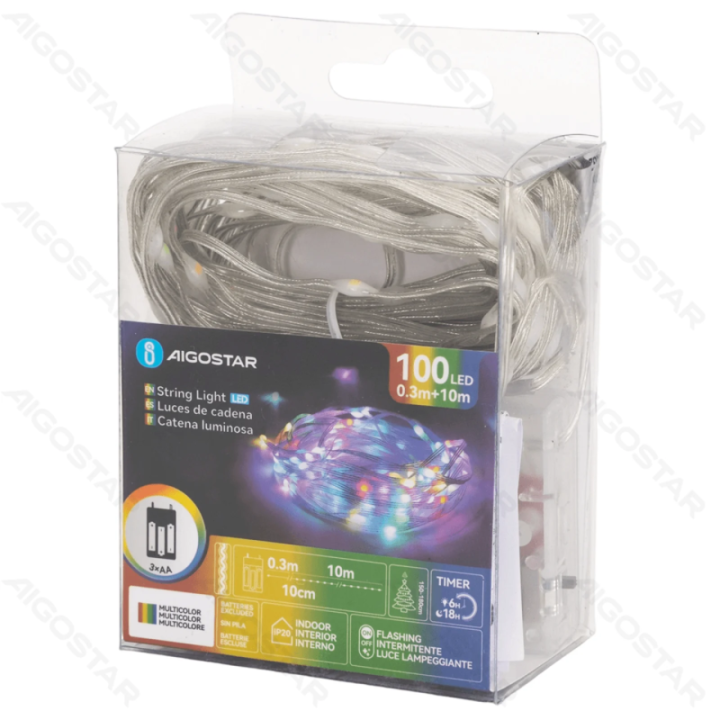 3AA battery string lights (PVC & copper), RGBY, 10m ,IP20 Indoor