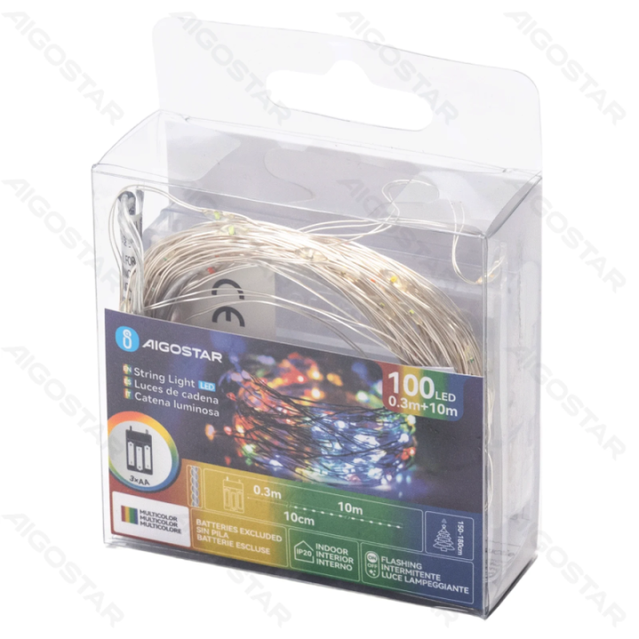 3AA battery string lights (PVC & copper), RGBY, 10m ,IP20 Indoor